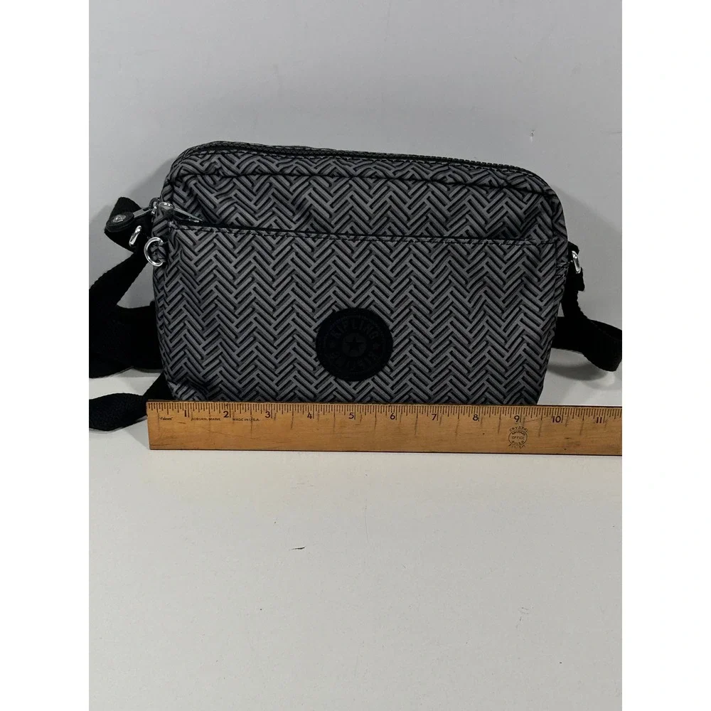 Kipling Grey Black Herringbone Crossbody Bag Adjustable Strap KI9338-R9D